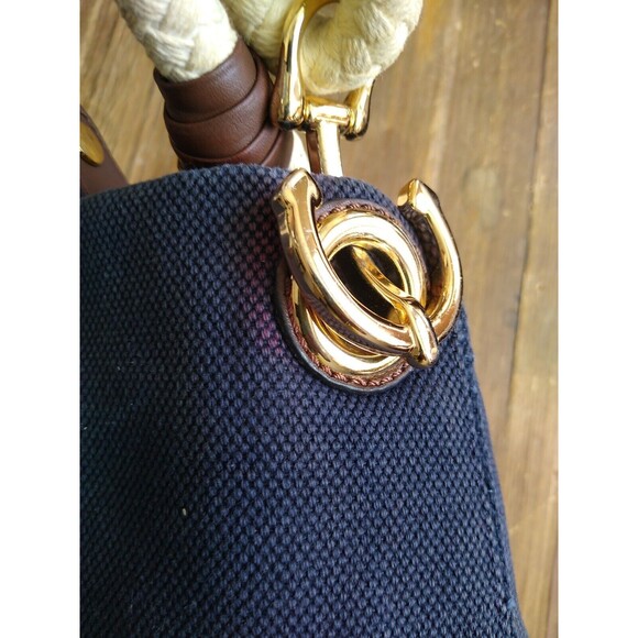 Michael Kors 80s 90s Y2K Designer Nautical Soho Canvas Marina Tote PurseSatchel - Picture 5 of 7